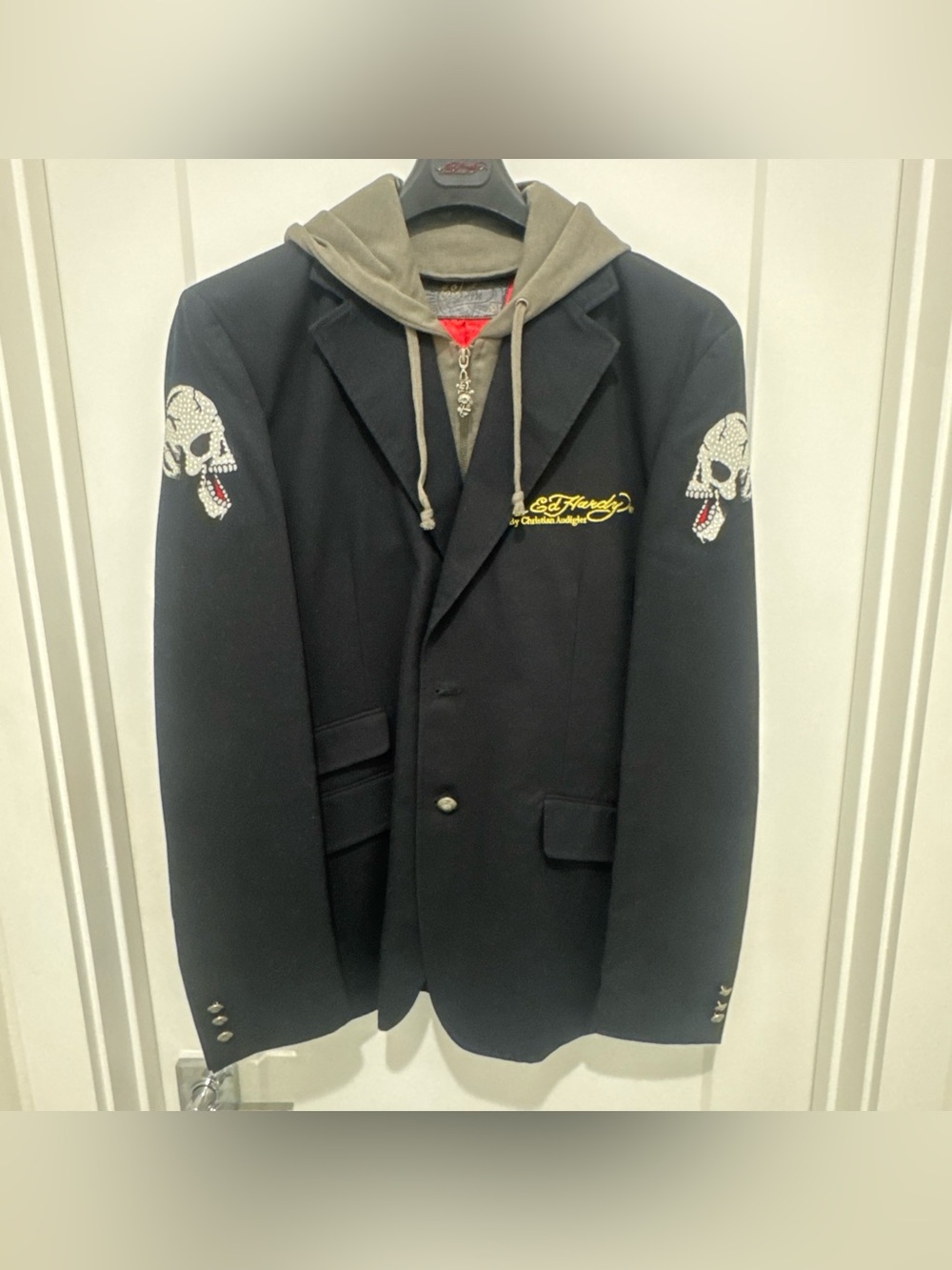 Ed Hardy Christian Audigier Hooded Blazer Jacket Skull Embroidered Y2K